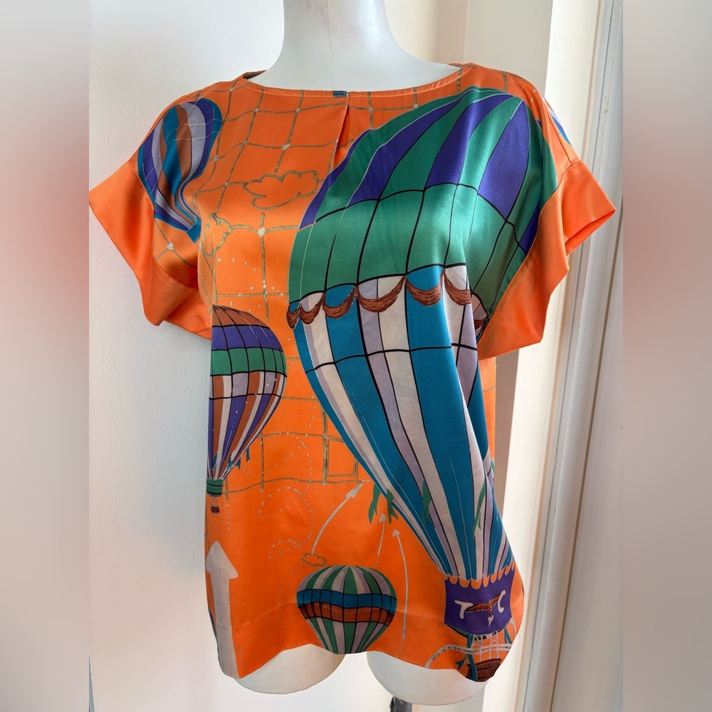 Tsumori Chisato Orange Silk Hot Air Balloon Print Top